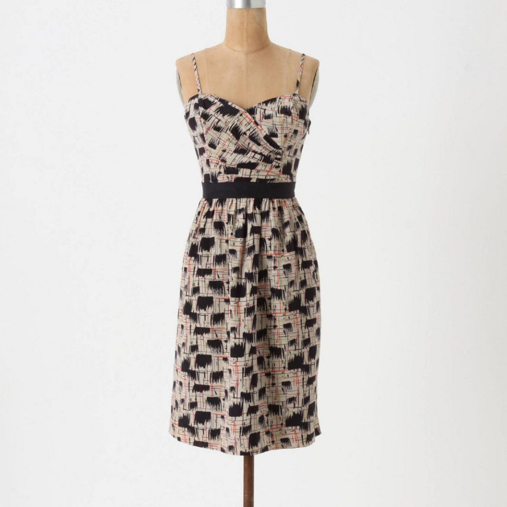 Anthropologie Blurred Shapes Silk Dress By Burlapp Cocktail Wedding Party, sz 0